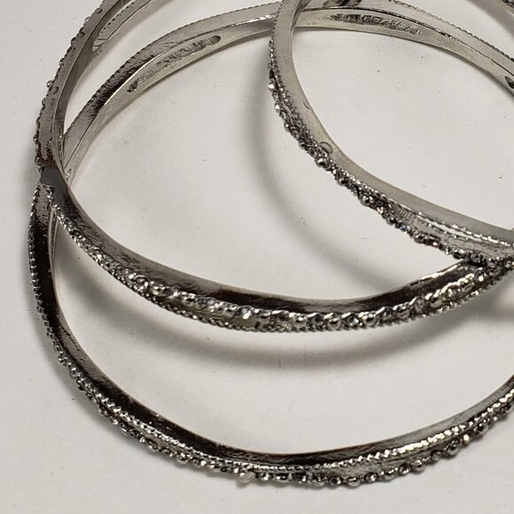 Set of 3 Silver-Tone Crystal Marquise Bangles – Textured Sparkle Elegance Women - Picture 6 of 8